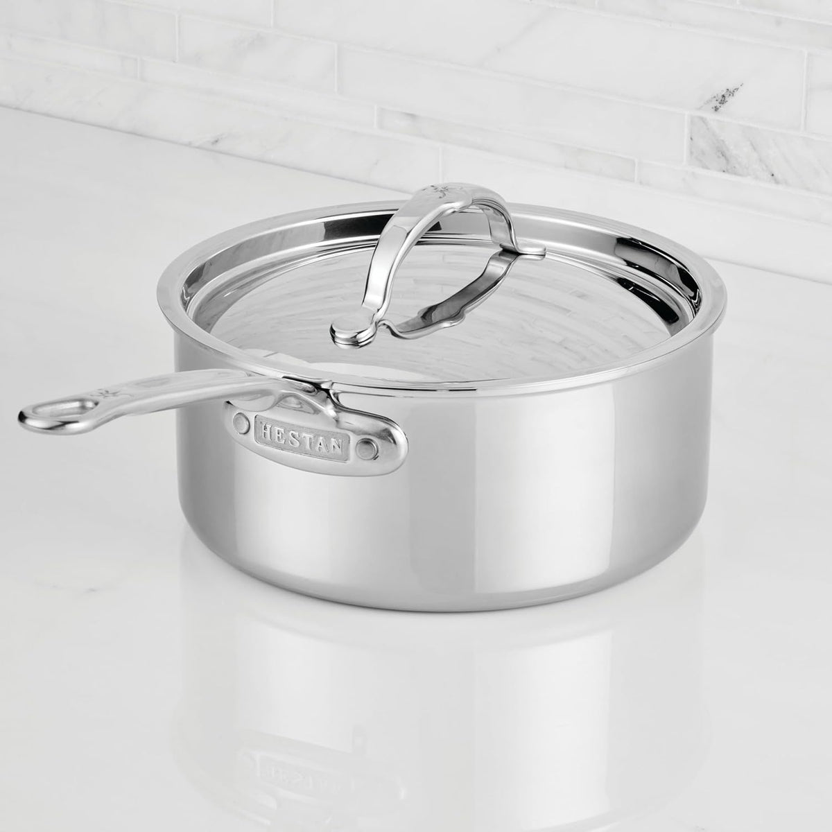 Hestan ProBond Luxe 3-Quart Saucepan with Lid, Professional Clad Stainless Steel ProCore Tri-Ply Clad Construction, Polished Exterior, Induction & Oven Safe
