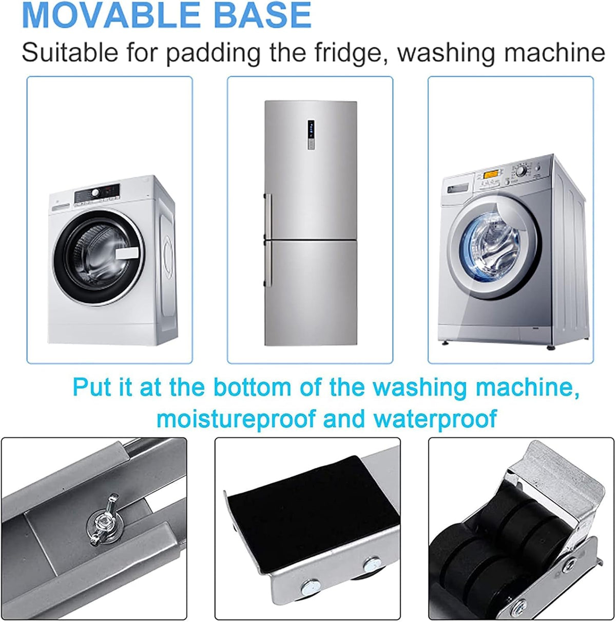 Washing Machine Stand, Universal Multi-Functional Movable Base, Adjustable 45-70 cm Base with 24 Locking Wheels, Max Load 300KG for Dryer and Refrigerator, 2Pcs (Silver)