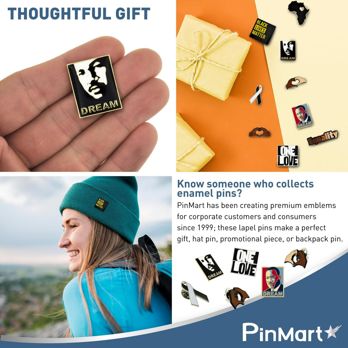 PinMart Equality Lapel Pin – Black Die Plated Enamel Lapel Pin for BLM Advocates – Raise Awareness and Fight for Equality – Badge for Clothing, Bags, and Lanyards