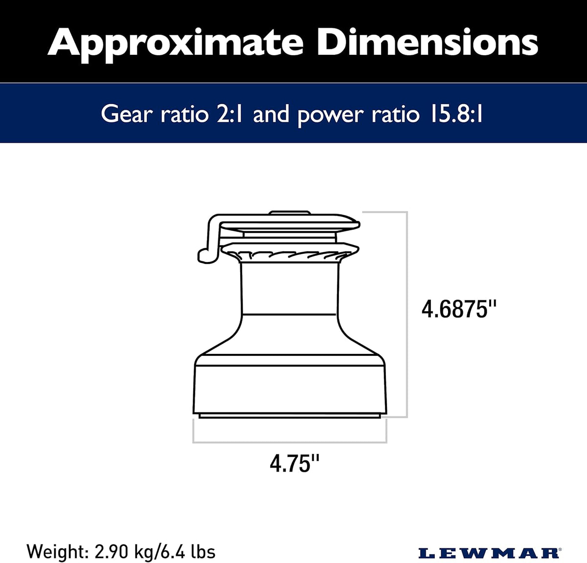Lewmar 15ST EVO Self Tailing Alloy Winch in Grey – Single Speed Size 15 Winch, Gear Ratio 2:1, Power Ratio 15.8:1, Measures 4-3/4' Base Diameter x 4-11/16' high, no Tools Required