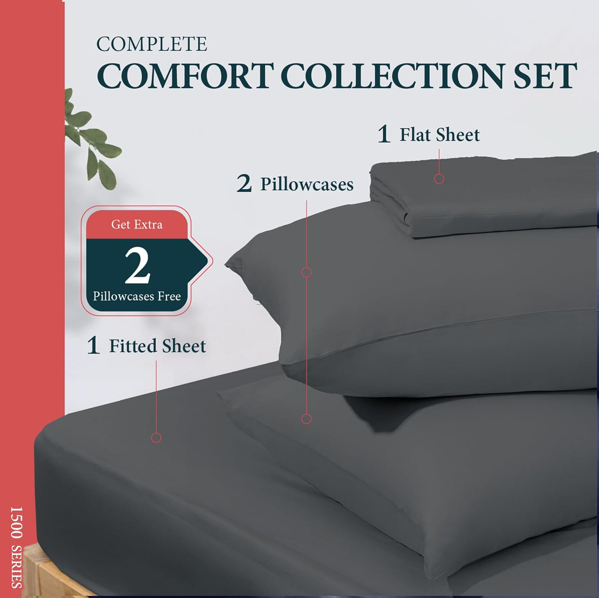 100% Egyptian Cotton Sheets King Size - Luxury 1500 Series Prestige Collection King Sheet (4 PC, Dark Grey), Soft, Cooling, Sateen Weave, Hotel Bedding, 17' Deep Pocket Bedsheet