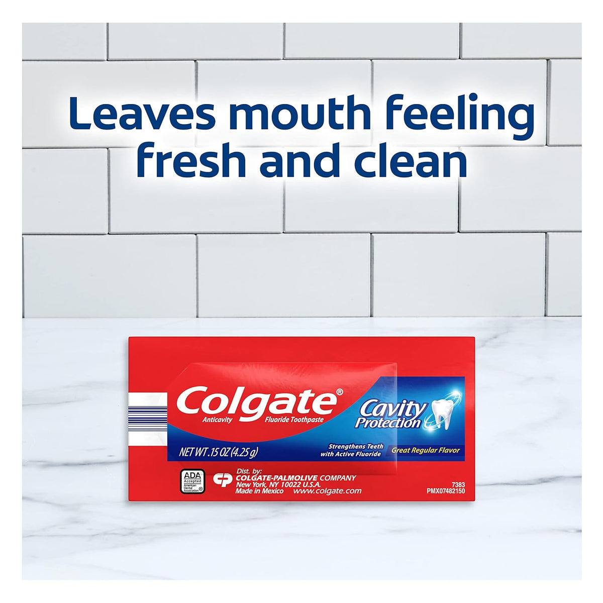 Colgate Cavity Protection Toothpaste with Fluoride, Great Regular Flavor, Travel Size Toothpaste, 0.15 Ounce Sachet, 1000 Pack