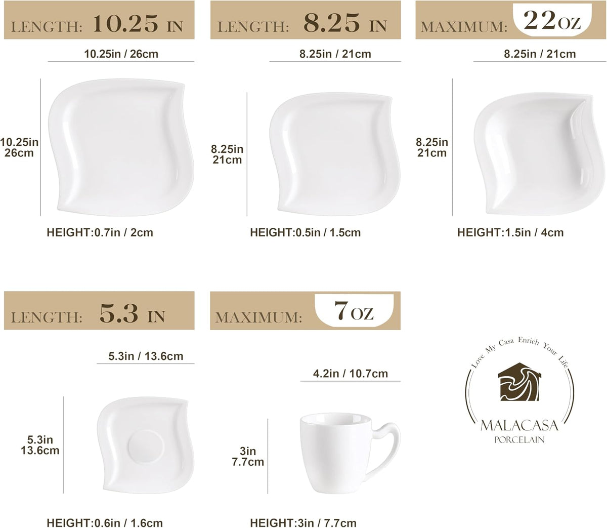 MALACASA Ivory White Dinnerware Set, 30-Piece Porcelain Dishes Dinnerware Sets, Dinner Set with Plates and Bowls, Cups and Saucers Set, Dishes Set Tableware, Dinnerware Set for 6, Series Elvira