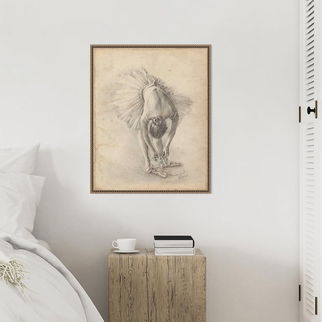 Amanti Art Framed Canvas Wall Art 28x23 Antique Ballerina Study I by Ethan Harper, Framed Wall Art Canvas, People Artwork, Traditional Decor, Medium Poster Painting for Living Room, Bedroom, Bathroom