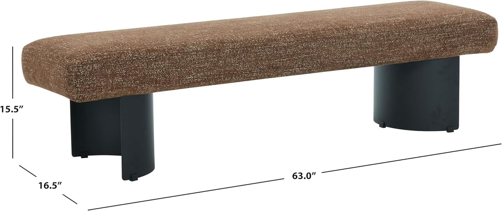 SAFAVIEH Couture Collection – Raelee Dark Brown Upholstered Bench, Black Metal Legs Accent Bench (SFV4844D)