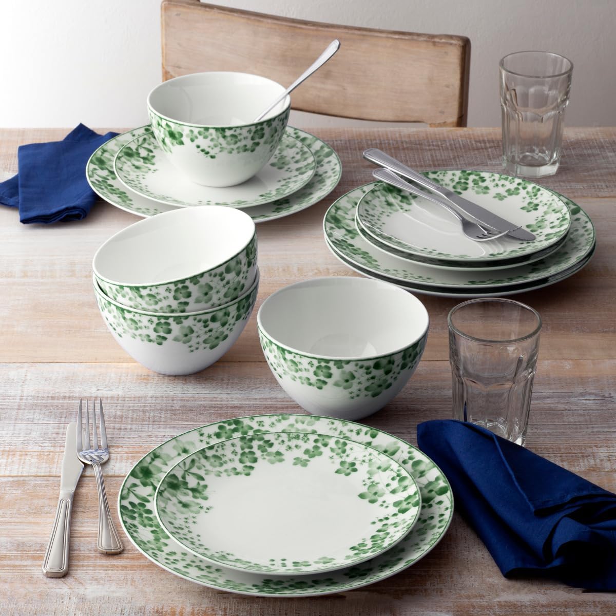 Noritake Bloomington Road Green12-Piece Dinnerware Set, Service for 4