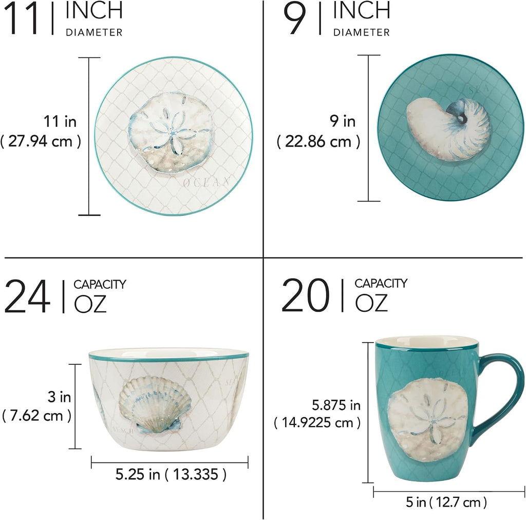 Certified International Ocean View 16 Piece Dinnerware Set, Serice for 4