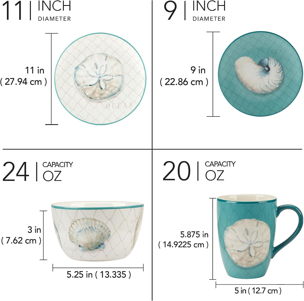 Certified International Ocean View 16 Piece Dinnerware Set, Serice for 4