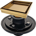 SereneDrains 304 Stainless Steel Tile in Square Brushed Gold Shower Drain Kit with A Base Hair Catcher Strainer Grate Brass Cover Bathroom Floor Insert (Matte Gold, Cast Iron)