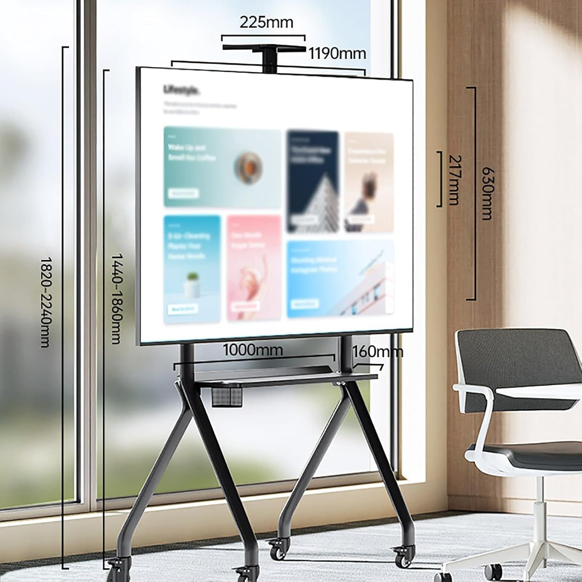 Mobile TV Cart, TV Floor Stand with Universal Wheel, Height Adjustable Heavy-Duty Floor Stand Base, TV Frame Floor Stand, TV Mount Bracket, Fits 55-120inch Screen Display