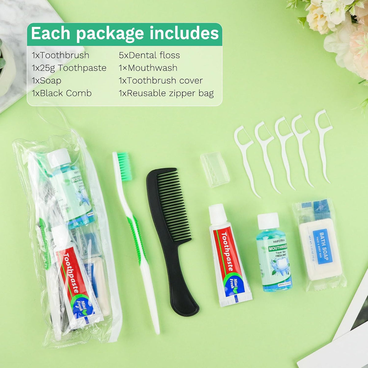 100 Set Personal Care Travel Toiletries Sets Bulk,8-IN-1 Disposable Toothbrushes with Toothpaste and Floss,Mouthwash,Comb,Soap,Cover,Zip Bag Toiletry Travel Toothbrush Kit for Homeless,Hotel,Charity