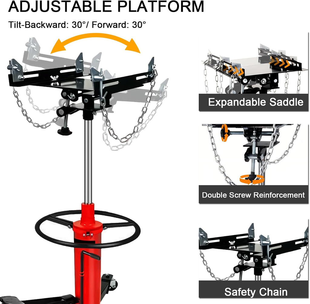Transmission Jack 1660 lbs/ 0.75 Ton Capacity Hydraulic Telescopic Transmission Jack 34' - 68' Adjustable Height Telescoping Transmission Hydraulic with 360° Swivel Wheels Lift Hoist