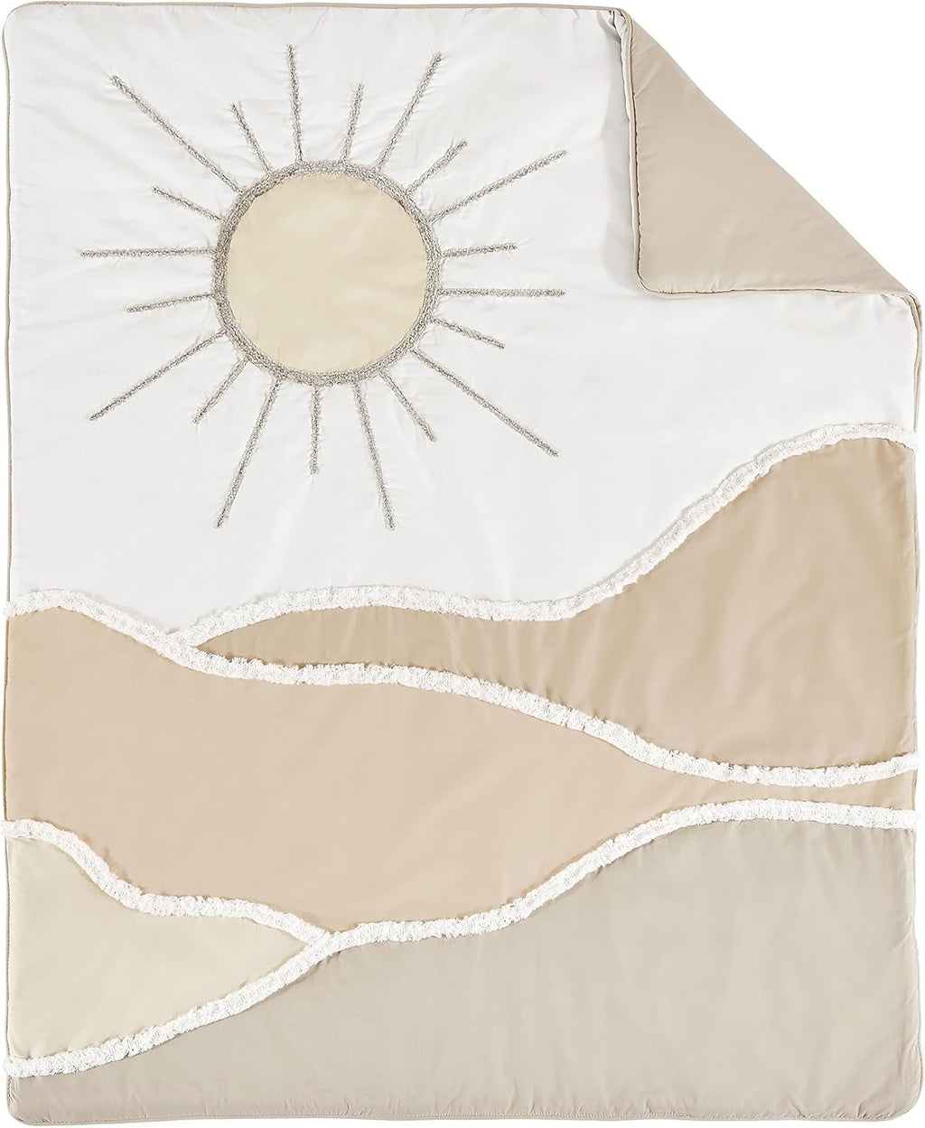 Sweet Jojo Designs Boho Desert Sun Taupe Nursery Baby Boy or Girl 4pc Crib Bedding Set Neutral Tan Beige Ivory Gold Cream Off White Bohemian Mountain Nature Outdoors Geometric Minimalist Sunshine