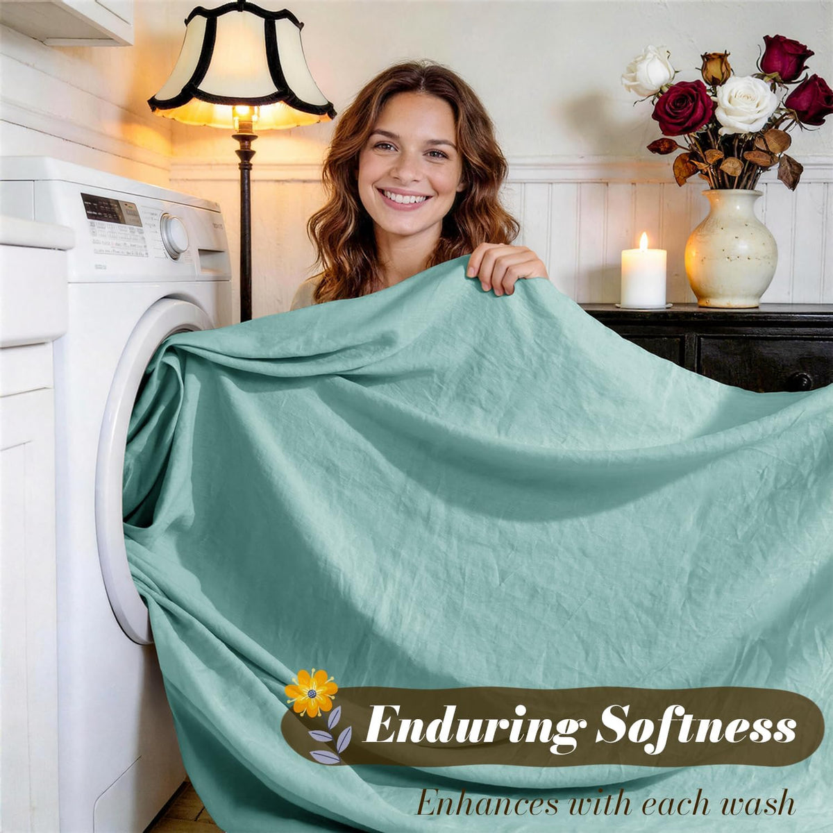 SONORO KATE 100% French Pure Linen Sheets, Breathable and Durable Linen King Size Sheets, Anti-Tear Linen Bed Sheets, Machine Washable, 16 Inch Deep Pocket - 4 Piece (Aqua, King)