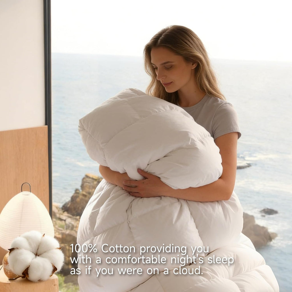 Beautyrest Luxury Hotel Collection Queen Size White Goose Feather Down Fiber Comforter,Ultra-Soft 100% Cotton Breathable Down Comforter Fluffy Duvet Insert, Winter Warm/Queen (90'x90')