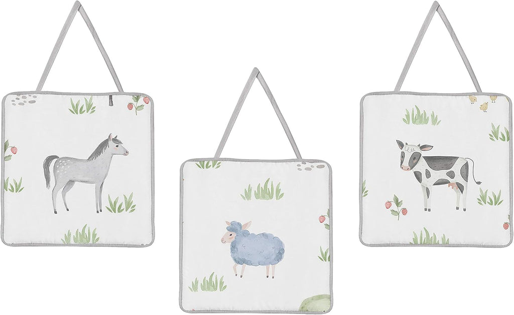 Sweet Jojo Designs Farm Animals Baby Boy or Girl Nursery Crib Bedding Set - 11 Pieces - Watercolor Farmhouse Lattice Horse Cow Sheep Pig