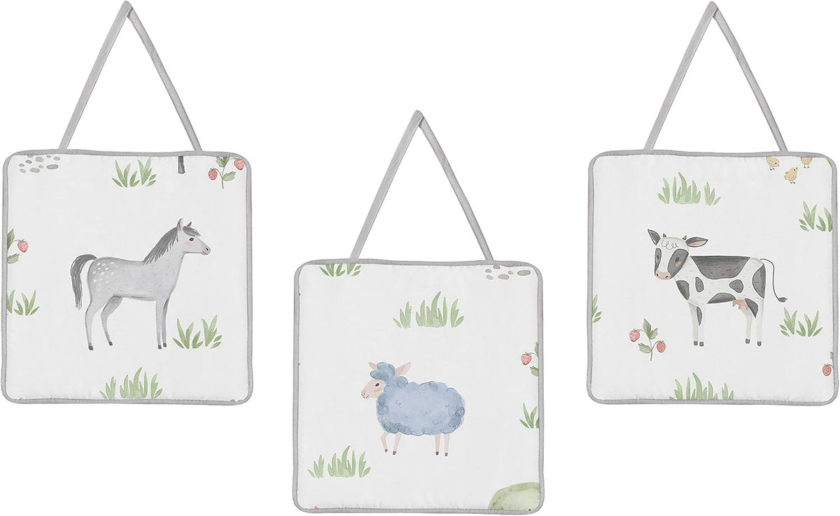 Sweet Jojo Designs Farm Animals Baby Boy or Girl Nursery Crib Bedding Set - 11 Pieces - Watercolor Farmhouse Lattice Horse Cow Sheep Pig