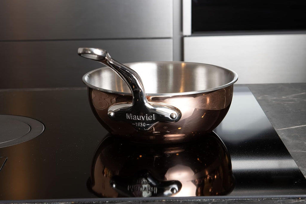 Mauviel M'6S 6-Ply Polished Copper & Stainless Steel Chef Pan With Lid, And Cast Stainless Steel Handle, 3.4-qt, Made In France