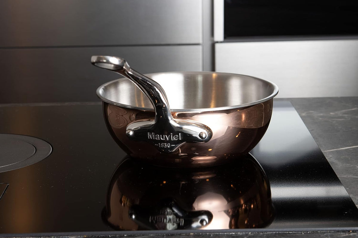 Mauviel M'6S 6-Ply Polished Copper & Stainless Steel Chef Pan With Lid, And Cast Stainless Steel Handle, 3.4-qt, Made In France