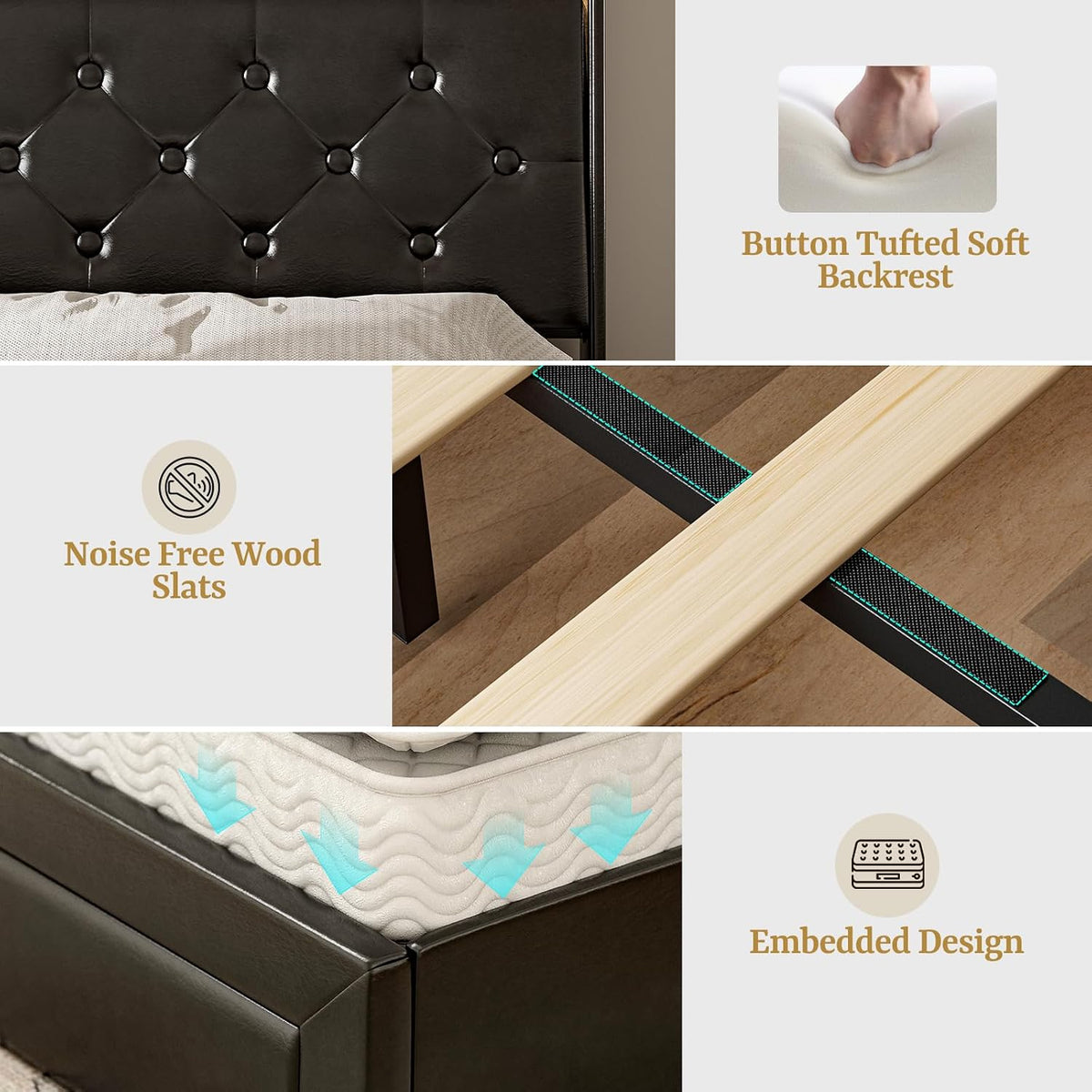 IKIFLY California King Bed Frames with 4 Drawers & Hidden Storage Headboard, Upholstered Cal King LED Platform Bed with Type-C Charging Station, No Box Spring Needed, Wood Slats, Noise Free (Black)