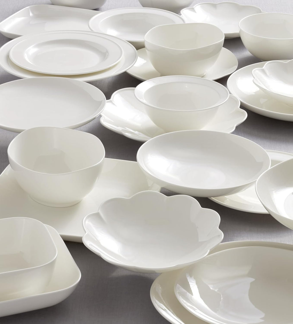 Lenox Dinnerware Sets, Studio 1414 Rimmed 16-Piece Dinnerware Set, Service For 4, Bone China Material, Dishwasher Safe, Microwave Safe, Plates, Bowls, Plates And Bowls, Dinner Dishes (White, 16 Piece)