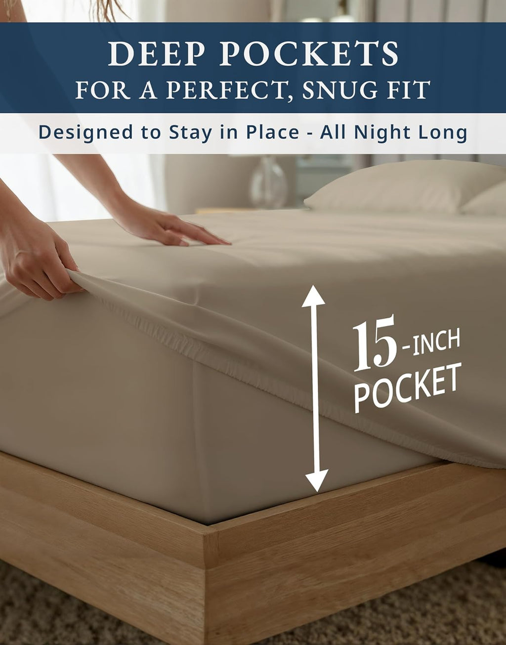 100% Egyptian Cotton Sheet Set Queen Size – 1000 Thread Count Silky Sateen Weave Queen Sheet Set for Good Sleep Comfort, 15' Snug Fit Deep Pocket, Breathable, Hotel-Quality Luxury You Can Feel - Taupe
