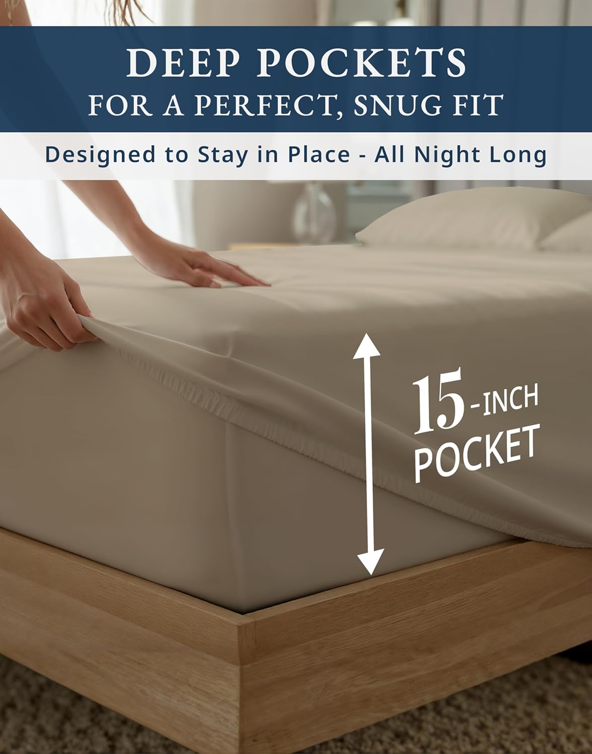 100% Egyptian Cotton Sheet Set Queen Size – 1000 Thread Count Silky Sateen Weave Queen Sheet Set for Good Sleep Comfort, 15' Snug Fit Deep Pocket, Breathable, Hotel-Quality Luxury You Can Feel - Taupe