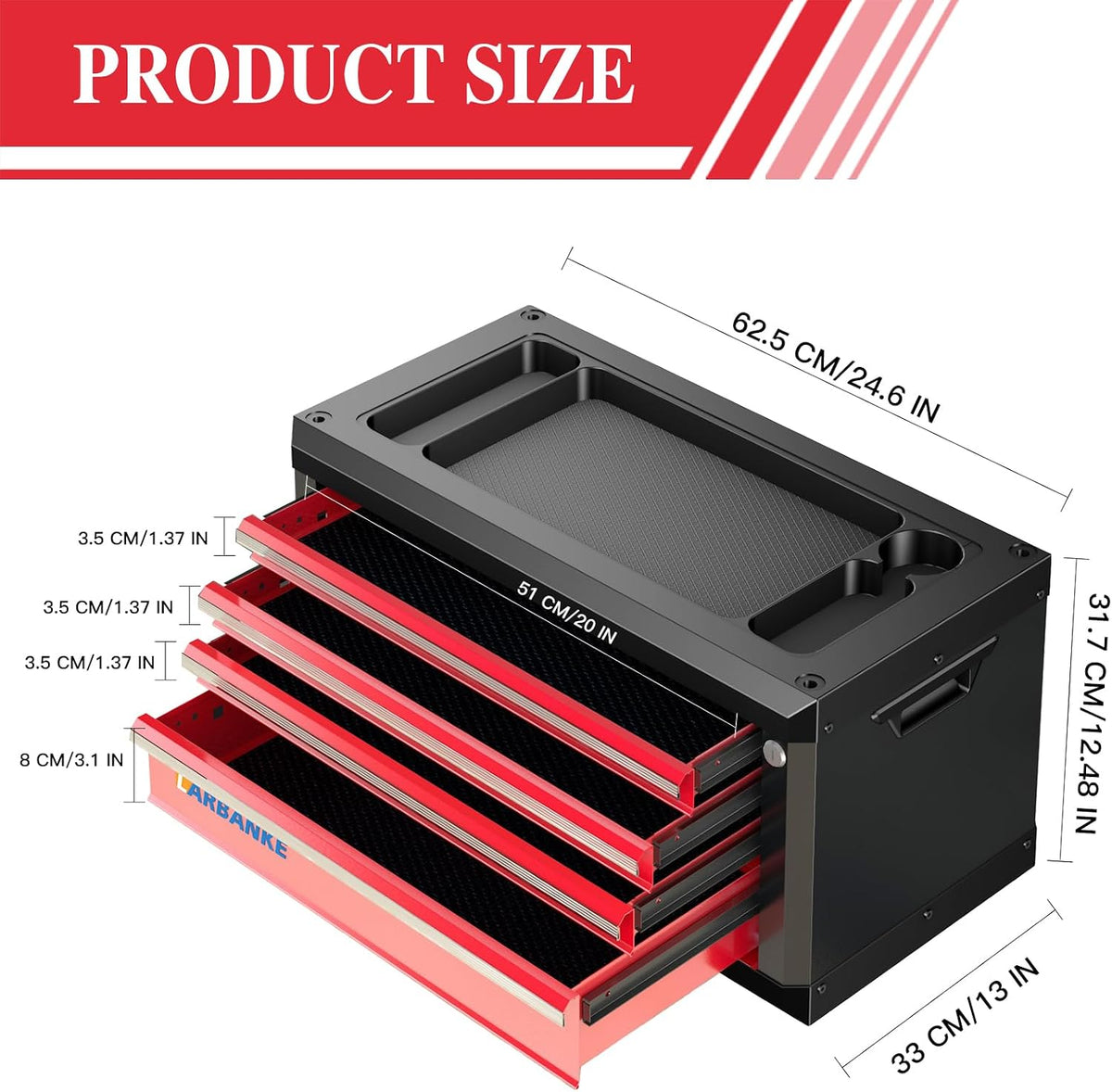 LARBANKE Portable 4-Drawer Tool Box with Lock&Keys,Tool Box with Multifunctional Countertop&Drawer Liner,with Special Connecting Rods to Combine with Same-Series 5& 7-Drawer Tool Chests for Larger One