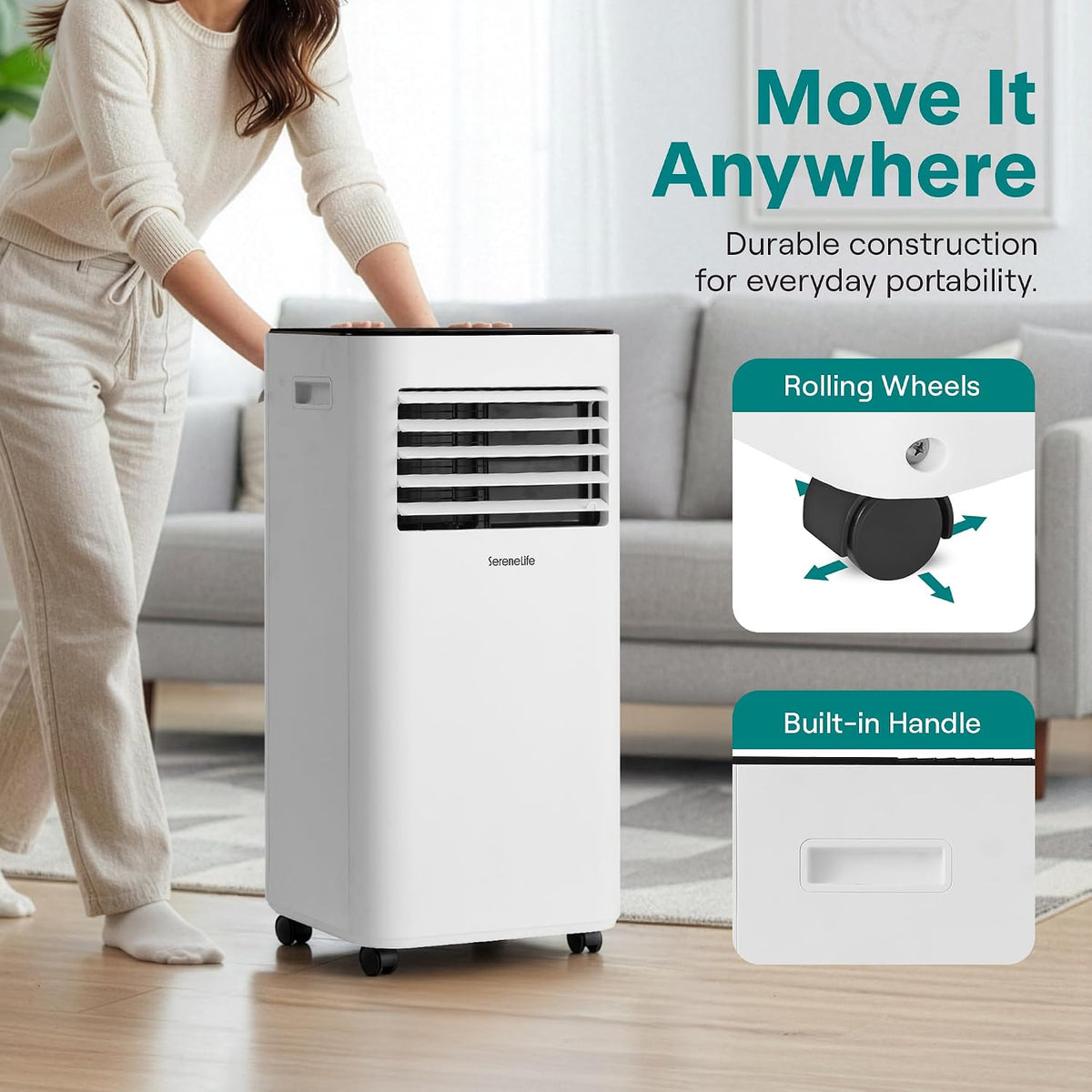 SereneLife 8000 BTU Portable Air Conditioner, Small AC with Dehumidifier and Fan, Mini AC Unit with 350 Sq. Ft. Coverage, Timer Settings Up to 24 Hours, Includes Remote Control Window Mount Kit
