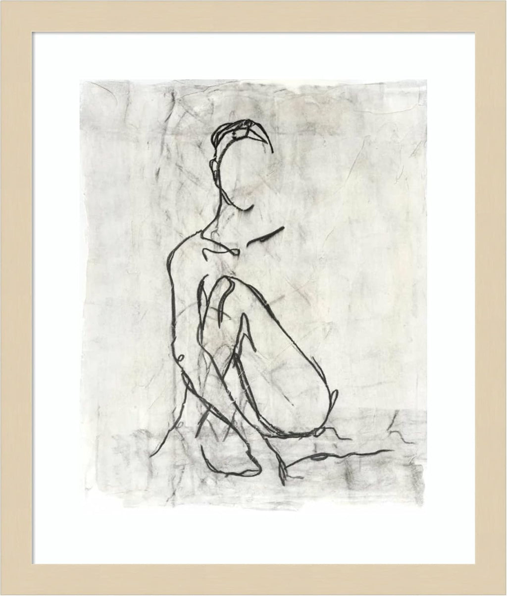 Amanti Art Framed Wall Art Print 17x15 Embellished Nude Contour Sketch II by Ethan Harper, Abstract Wall Art, Modern Contemporary Decor, Small Poster Painting Artwork for Living Room, Bedroom,
