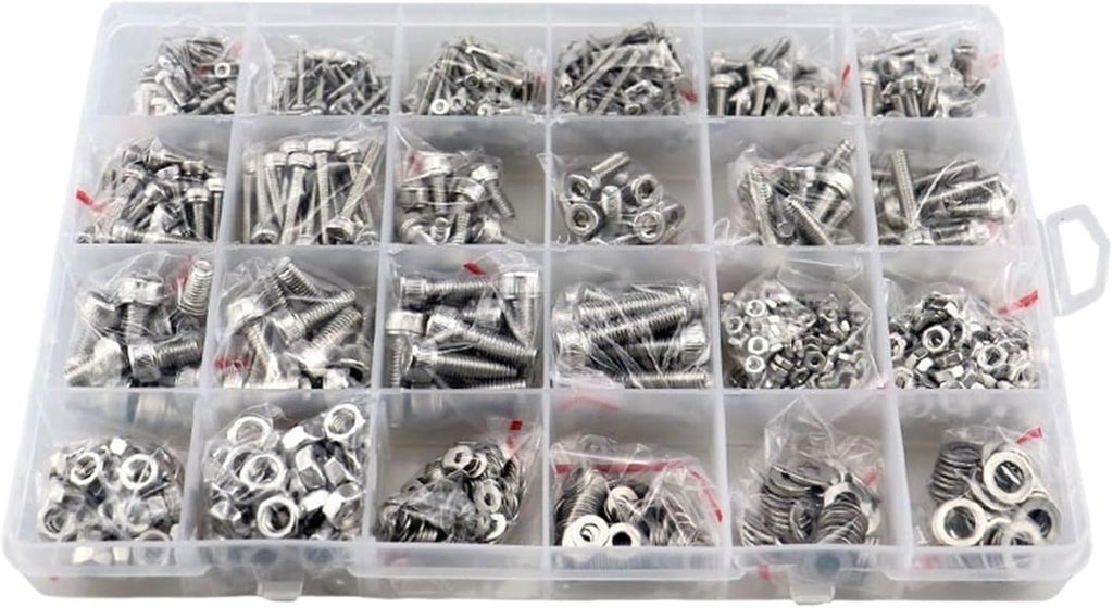 M1.6 M2 M3 M4 M5 304 Stainless Steel Allen Hexagon Hex Socket Cap Button Flat Head Screw Bolt Nut Set Assortment Kit for Road Bicycle, Mountain Bike, Auto Etc(M2-M5-1140pcs)
