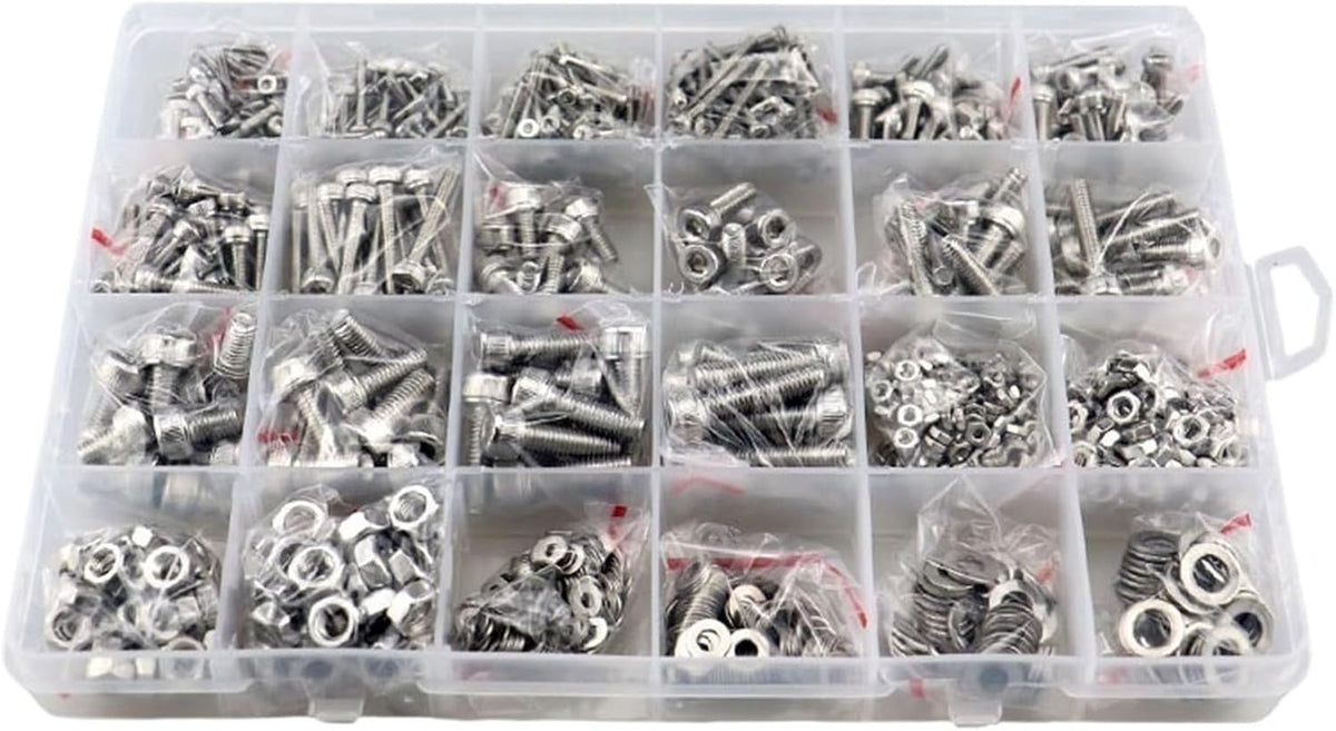 M1.6 M2 M3 M4 M5 304 Stainless Steel Allen Hexagon Hex Socket Cap Button Flat Head Screw Bolt Nut Set Assortment Kit for Road Bicycle, Mountain Bike, Auto Etc(M2-M5-1140pcs)