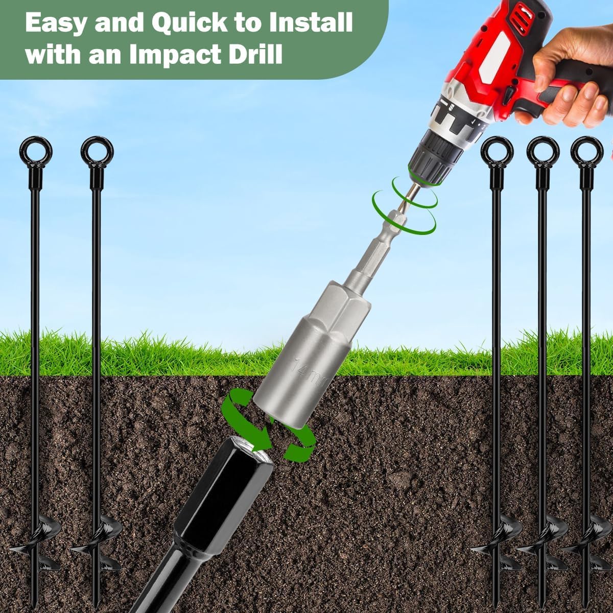 tinnmao 30'' Ground Anchors Kit Heavy Duty, Galvanized Steel Anchors with Cable & Turnbuckle, for Shed, Trailer, Mobile Home, Trampoline, Camping Tent, RV