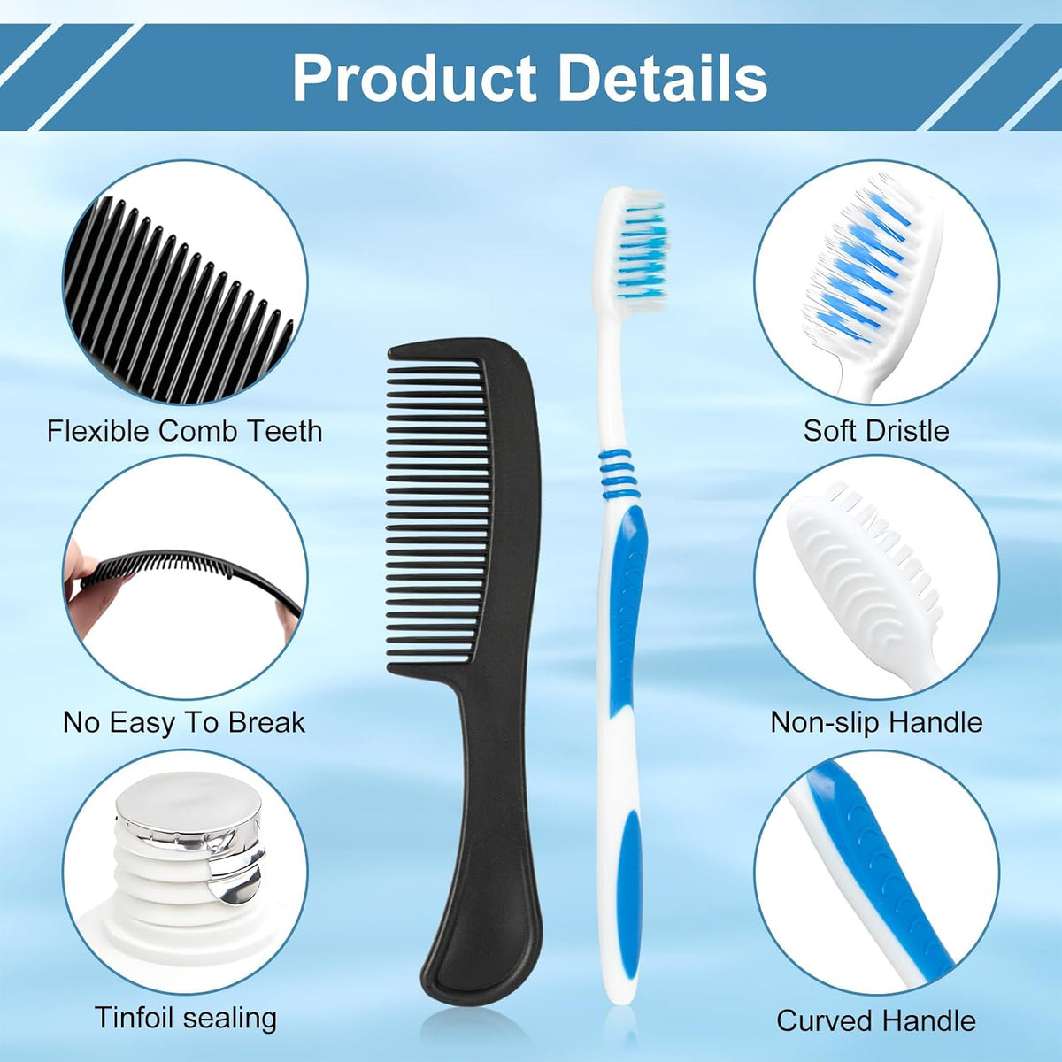Travel Toothbrush Kit Bulk Disposable Toothbrush with Toothpaste Set with Mouthwash,Toothpaste,Shaver,Shaving Cream,Comb,Zip Bag,Floss Picks,Toothbrushes for Homeless Travel (100)