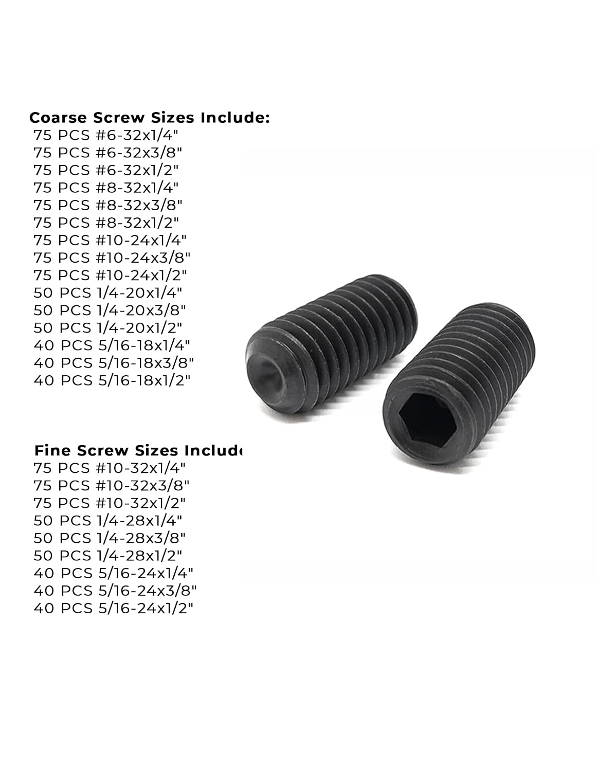 Alloy Steel Cup Point Allen Socket Set Screw Black Oxide Finish Assortment Kit! - 1441 PCS