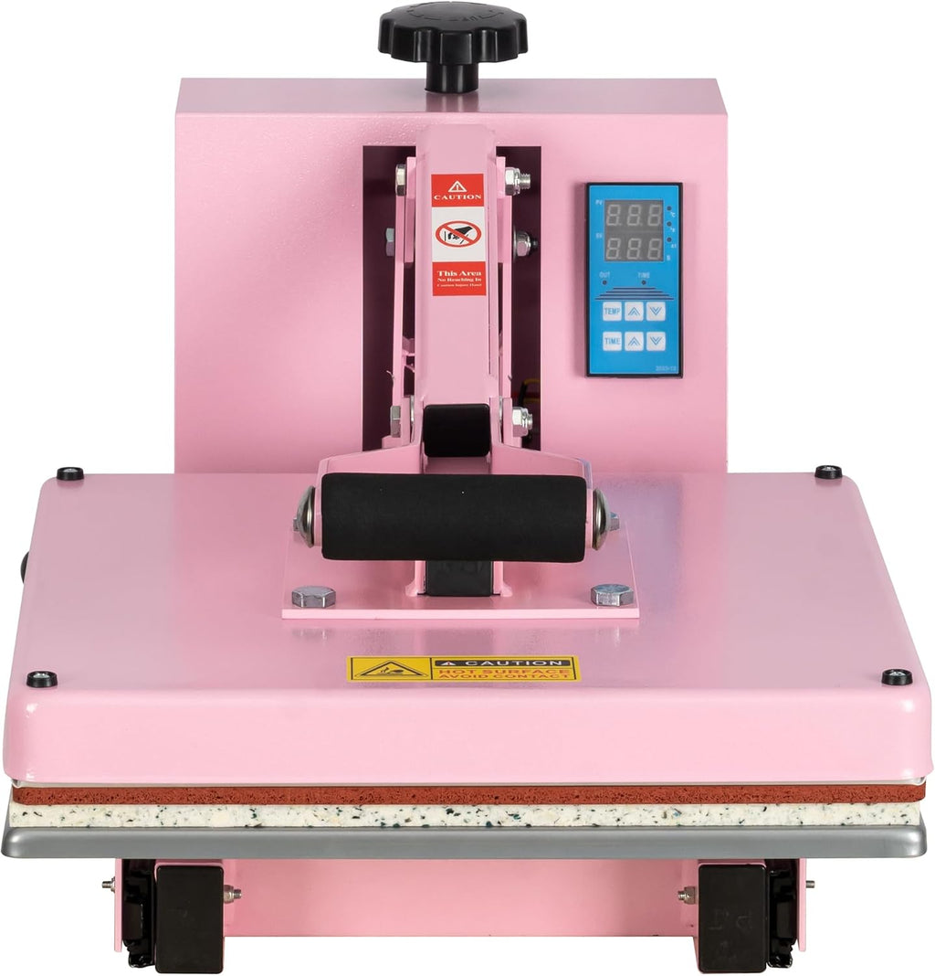 15' x 15' Semi-auto Heat Press Machine for T-Shirts, Auto Open & Slide-Out Base, Clamshell Style, Digital Sublimation Printer for Vinyl, DIY & Small Business (Pink, L15 * W15)