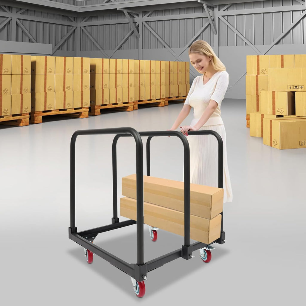 Heavy-Duty 3 Pole Panel Cart, 200 lbs Capacity Folding Table Truck with 4 Swivel Wheels (2 Locking), Industrial Utility Cart for Plywood, Lumber, Mattress Moving