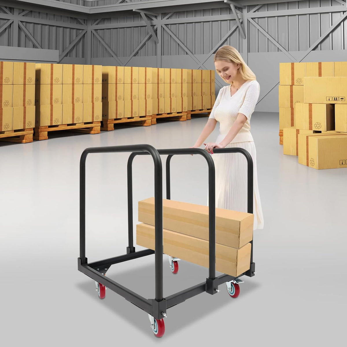 Heavy-Duty 3 Pole Panel Cart, 200 lbs Capacity Folding Table Truck with 4 Swivel Wheels (2 Locking), Industrial Utility Cart for Plywood, Lumber, Mattress Moving