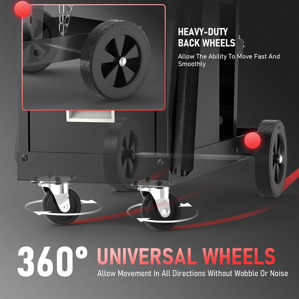 YESWELDER Welding Cart，2-Tier with 2 Drawers for MIG Welder TIG Welder and Plasma Cutter, Tank Storage Safety Chains, Heavy Duty Large Storage 360° Swivel Wheels Welding Trolley