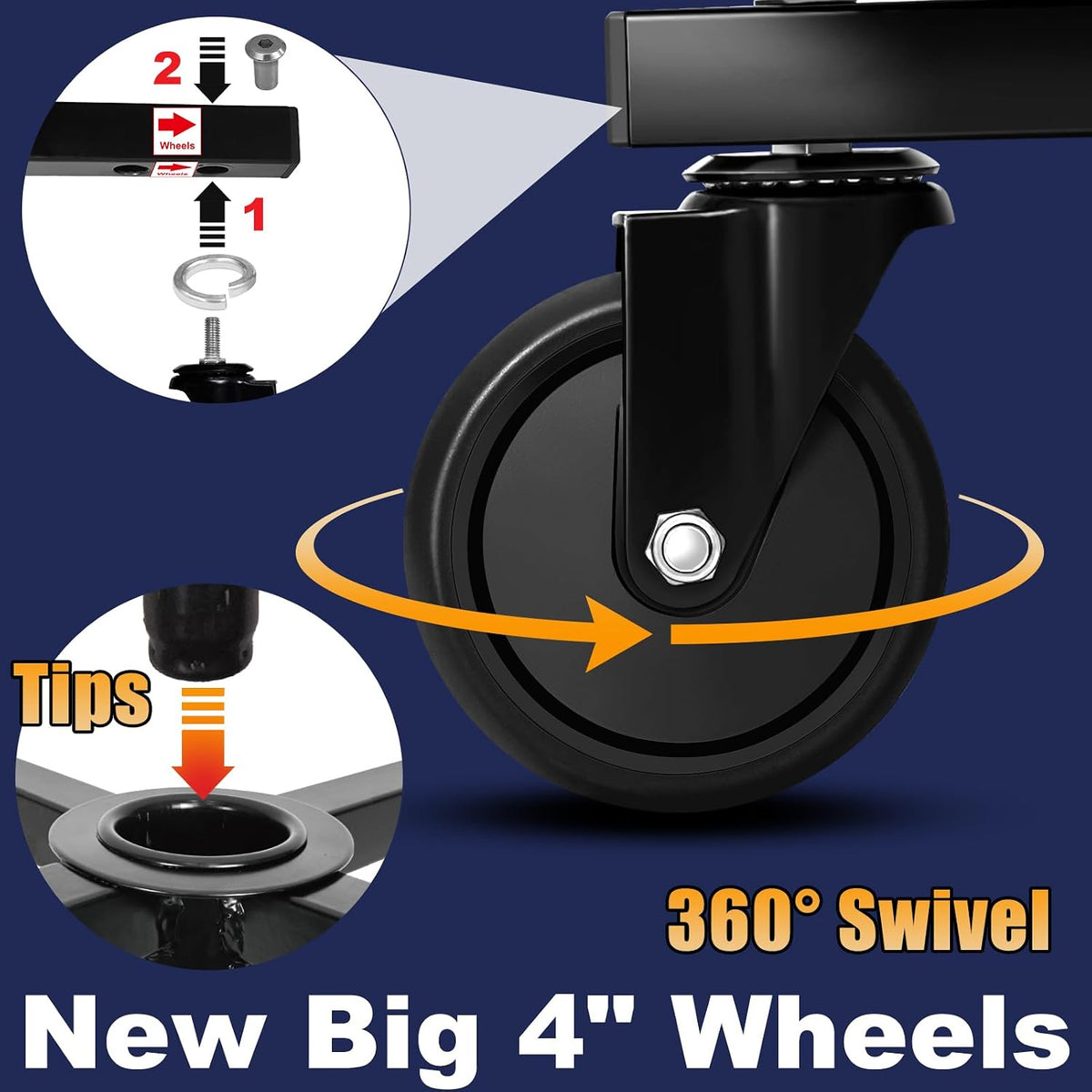 Rolling Stool with Wheels, Adjustable Shop Stool Mechanic Chair Seat Garage Shop Roller Work Chair Mobile Rolling Seat with Tool Tray, 2 Cup Holders, 4' Casters, 350 LBS, Heavy-Duty, Blue