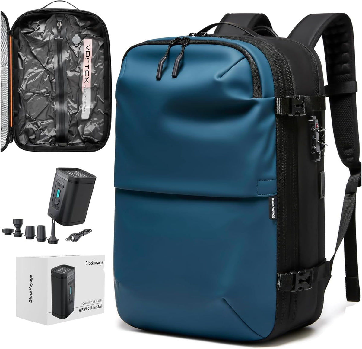 BlackVoyage Vortex Vacuum Seal Travel Backpack 60L Expandable Air Compression System Water Resistant TSA Lock Carry-On
