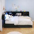 Corner Bed Frame Twin with Storage, L Shaped Daybed for Kids, Twin Corner Bed with Drawers, Shelves, RGB LED Lights & Charging Station, Sturdy Metal Kids Twin Bed for Girls Boys,Black