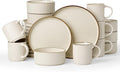 Famiware Star 24-Piece Stoneware Dinnerware Sets with Trim, Service for 6 - Ceramic Mugs, Plates, Bowls, Dishes for Everyday/Party/Formal Use, Chip/Scratch Resistant, Microwave/Dishwasher Safe, Cream