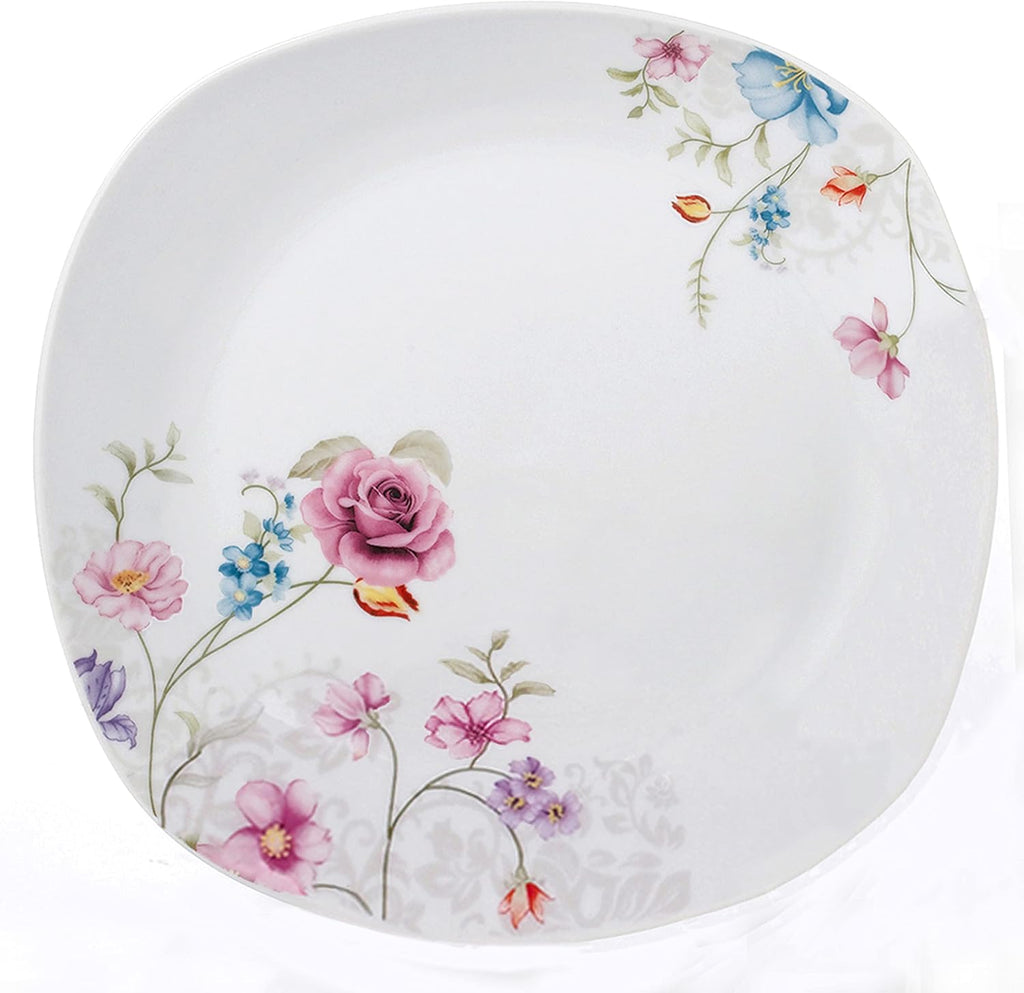 Stylish and Elegant 20 Pieces Porcelain Square Dinnerware Set Service for 4 People for Hosting Parties and Events - Small Floral Design