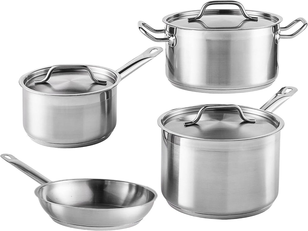 Stainless Steel Cookware Set, Induction Ready Pots And Pans Set With 9.5' Fry Pan, 2 Qt, 4.5 Qt & 6.75 Qt Saucepans With Lids, Stainless Steel Pot Set (7 Piece)