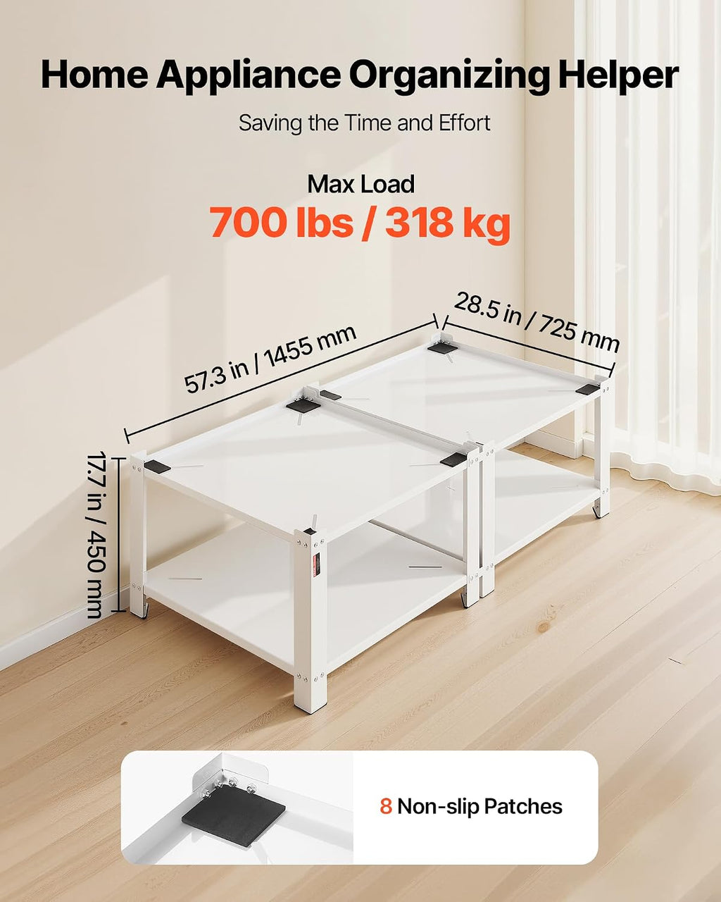 VEVOR Laundry Pedestal, 16.1 in Height, 27.5 x 27.5 in Washer and Dryer Pedestals with Storage Shelf, 700 lbs Load Capacity, Non-Slip Feet, Washing Machine Stand Universal Fit, White, 2 Pack