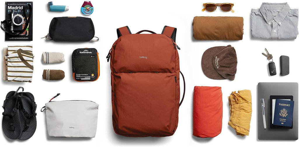 Bellroy Lite Travel Pack 38L (carry-on backpack, large travel backpack for international travelers, with laptop pocket, interior packing cells and tuck-away shoulder straps) - Clay