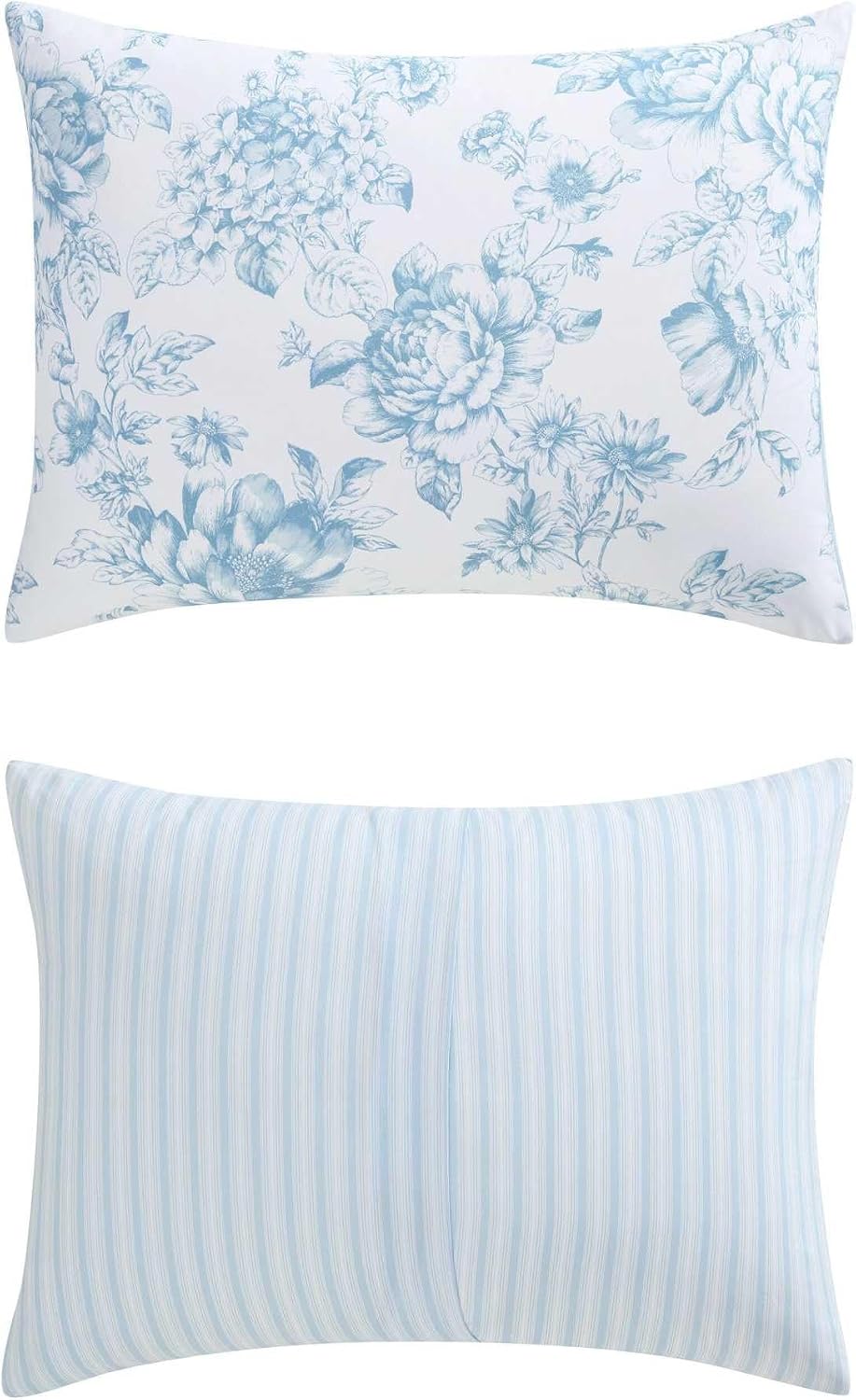 Laura Ashley - Twin Comforter Set, Soft & Reversible Floral Bedding with Bonus Bed Sheets & Pillowcases, 5 Piece Bed Set for Year Round Comfort (Delphine Saras/Sprig Blue)
