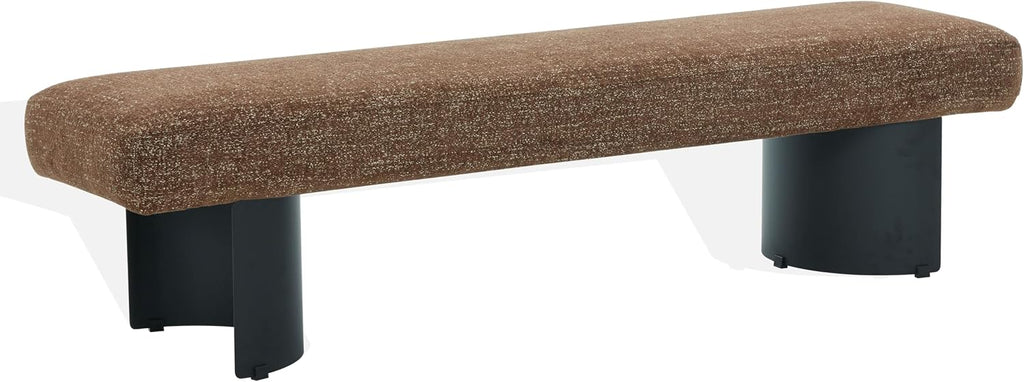 SAFAVIEH Couture Collection – Raelee Dark Brown Upholstered Bench, Black Metal Legs Accent Bench (SFV4844D)