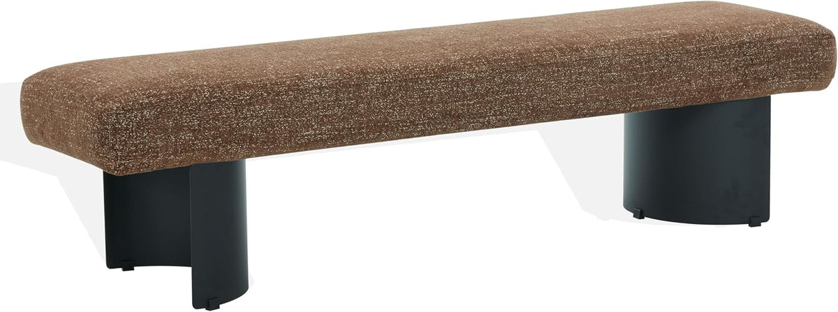 SAFAVIEH Couture Collection – Raelee Dark Brown Upholstered Bench, Black Metal Legs Accent Bench (SFV4844D)